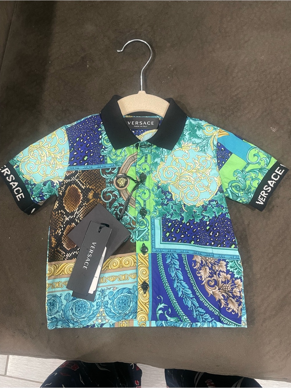 Versace Kids Multi-Color Baroque Print Polo Shirt